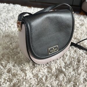 Kate Spade Crossbody purse black and French gray/pale pink body and gold tones